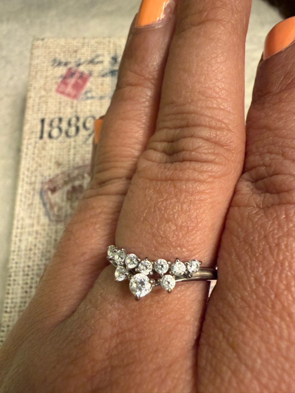 2 Piece Silver Cubic Zirconia Double Halo Earrings and V shaped Ring - Picture 6 of 8